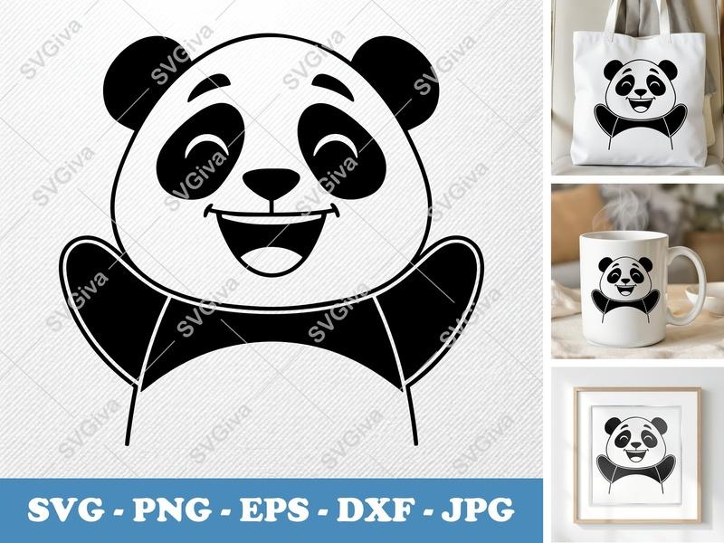 Panda SVG | Happy Panda Cut File | Cute Bear Clipart | Smiling Animal Design for Cricut, Silhouette | PNG, EPS, DXF Included
