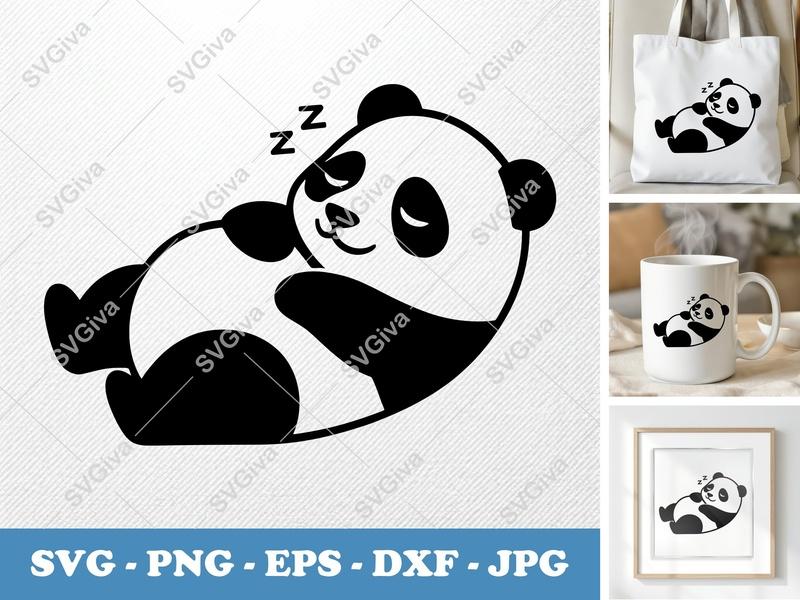 Panda SVG Sleeping Cute Bear | Modern Clean Design | PNG EPS DXF | Cricut Silhouette Cut File | Animal Clipart | Nap Time