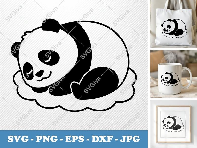 Panda SVG | Sleeping Panda Cut File | Cute Bear Clipart | PNG, EPS, DXF for Cricut & Silhouette | Baby Animal Design