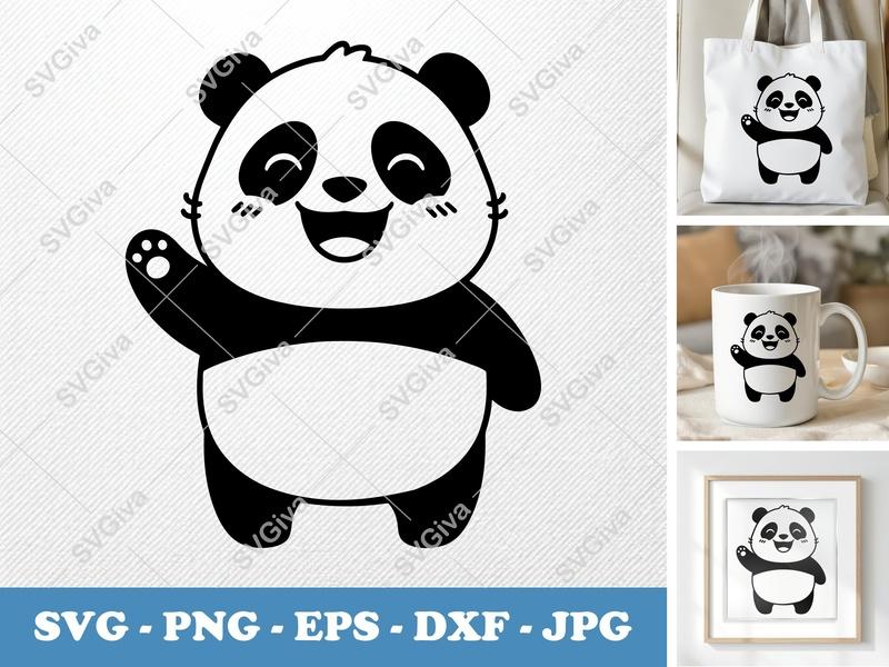 Panda SVG | Waving Happy Cute Animal Clipart | Modern Clean Design | PNG EPS DXF for Cricut & Silhouette