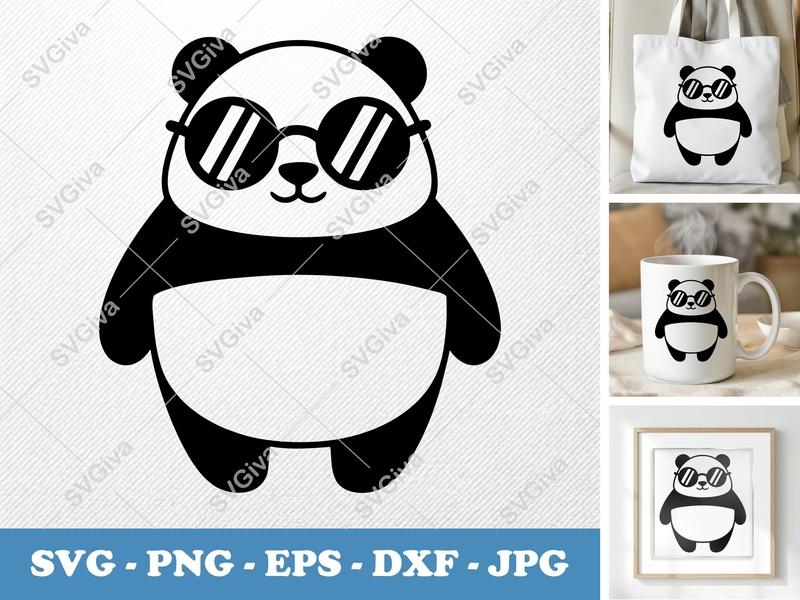 Panda Wearing Sunglasses SVG | Puffy Inflated Shapes | PNG DXF EPS | Cricut Silhouette Cut File