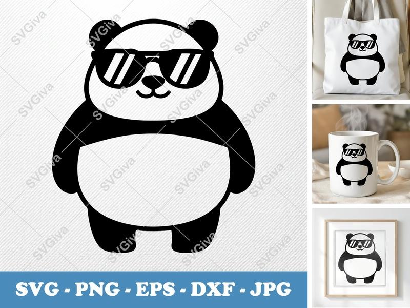 Panda Wearing Sunglasses SVG | Rounded Bean-Shaped Cut File | Friendly Animal Vector | PNG DXF EPS for Cricut Silhouette