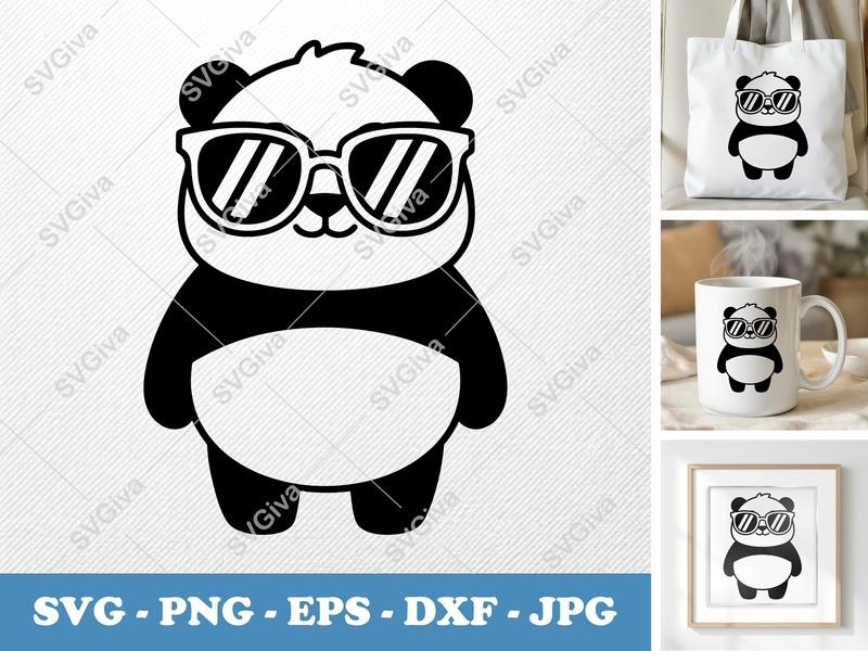 Panda with Sunglasses SVG | Cool Panda Cut File | Bear Clipart | Cute Animal PNG EPS DXF for Cricut, Silhouette