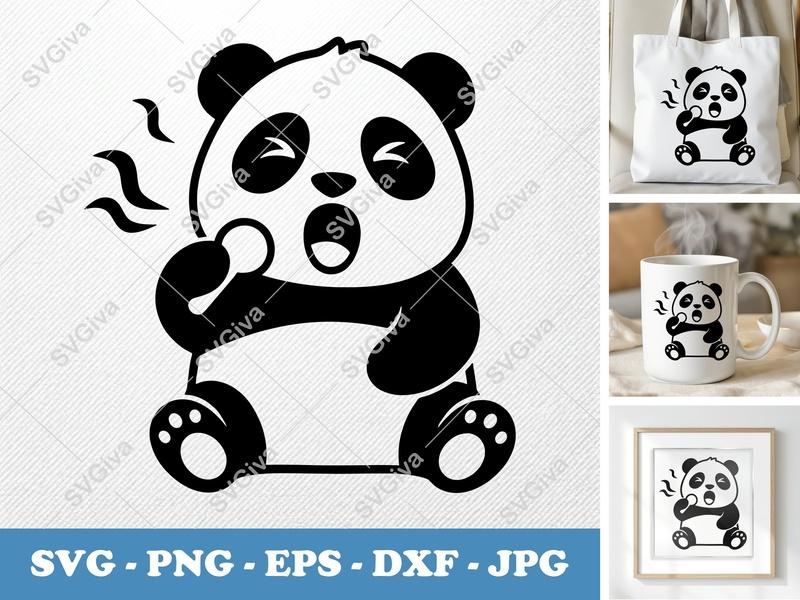 Panda Yawning SVG, Tired Bear PNG, Cute Animal EPS, Sleepy DXF | Cricut & Silhouette Cut File, Modern Clean Design