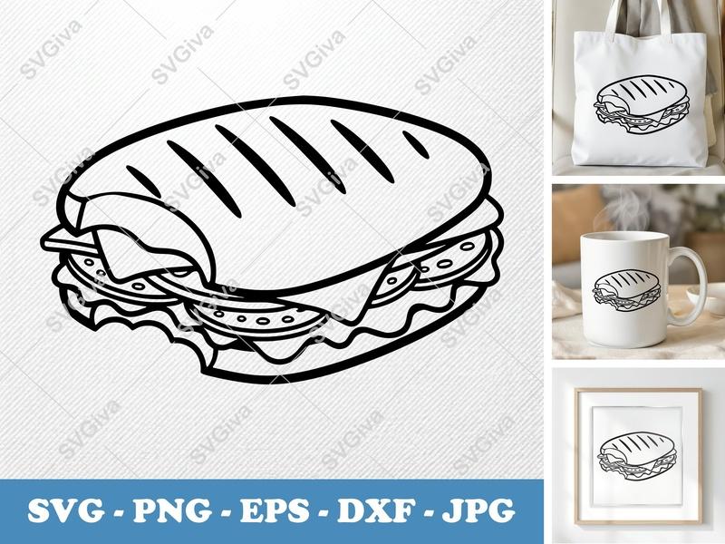 Panini Partially Eaten SVG | Friendly Rounded Cartoon Panini Cut File | PNG DXF EPS for Cricut Silhouette
