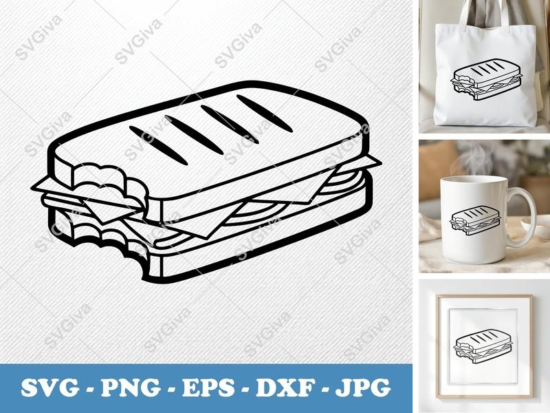 Panini Partially Eaten SVG | Outline Art Cut File | Thick Contour Thin Lines | PNG DXF EPS | Cricut Silhouette | Food Kitchen Design