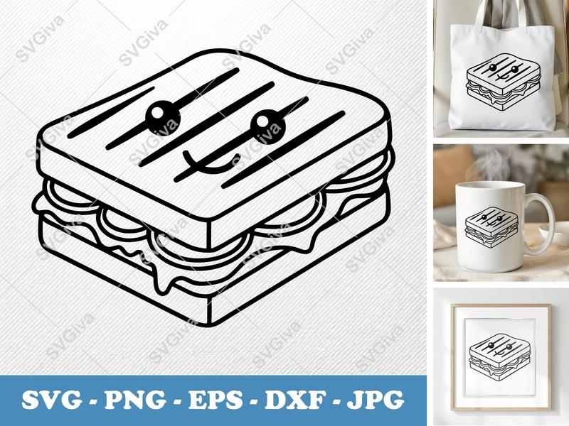 Panini SVG, Cute Toasted Sandwich Clipart, Kawaii Food Digital Cut File for Cricut, Silhouette | PNG EPS DXF