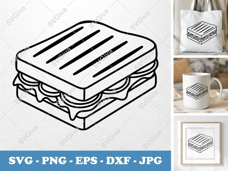 Panini SVG | Modern Grilled Sandwich Cut File | Food Clipart PNG EPS DXF | Cricut Silhouette Vector Art