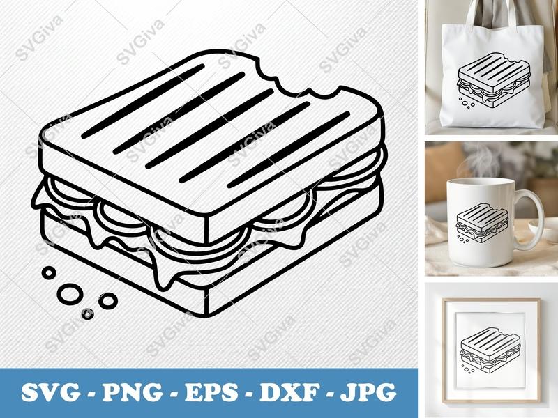 Panini SVG | Modern Grilled Sandwich Cut File | Food Clipart PNG EPS DXF for Cricut & Silhouette, Kitchen Decor