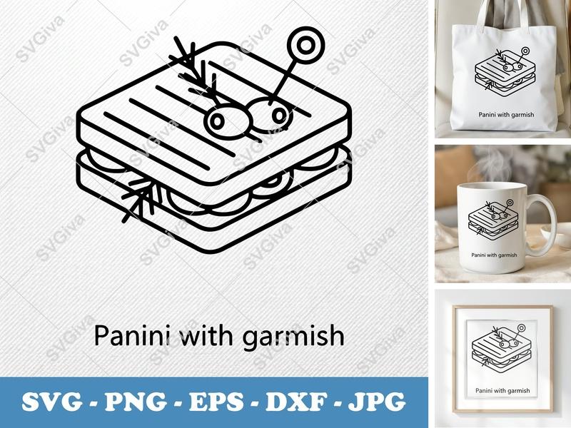 Panini SVG | Modern Grilled Sandwich Cut File with Garnish | PNG EPS DXF for Cricut & Silhouette | Food Clipart