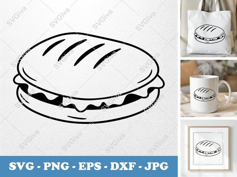 Panini SVG | Puffy Sandwich Design | Soft Shapes PNG DXF EPS | Cricut Silhouette File