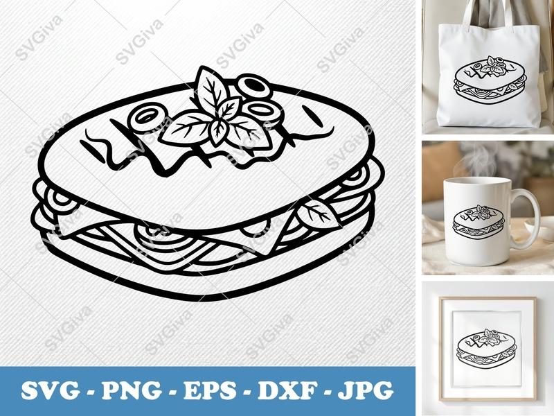 Panini with Garnish SVG | Friendly, Rounded Panini Cut File | PNG DXF EPS | Cricut Silhouette Kitchen