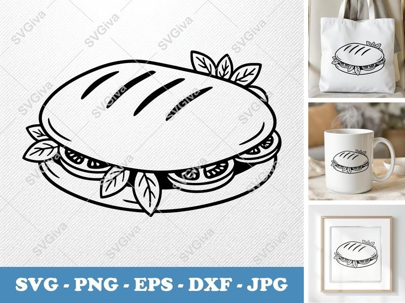 Panini with Garnish SVG | Puffy, Soft Shapes Vector | PNG DXF EPS | Cricut Silhouette Kitchen Food Cut File