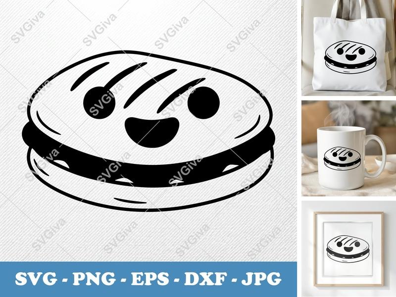 Panini with Smiling Face SVG, Puffy Pillow-Soft Shapes | PNG DXF EPS | Cricut Silhouette File