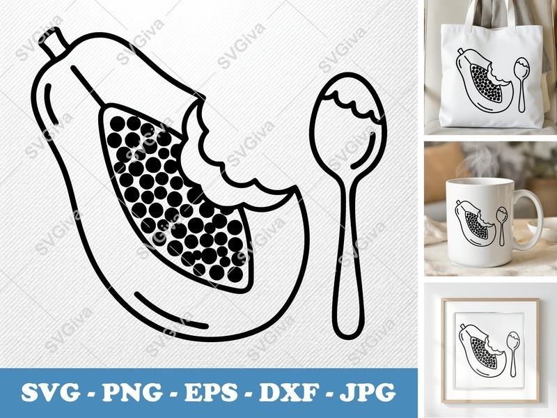 Papaya Partially Eaten SVG | Friendly Rounded Fruit Vector | PNG DXF EPS | Cricut Silhouette Kitchen Decor