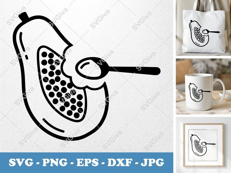Papaya Partially Eaten SVG | Puffy Soft Shapes PNG DXF EPS | Cricut Silhouette Fruit Cut File
