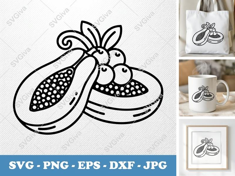 Papaya SVG | Cut Fruit Outline, Modern Clean Design | PNG EPS DXF for Cricut Silhouette
