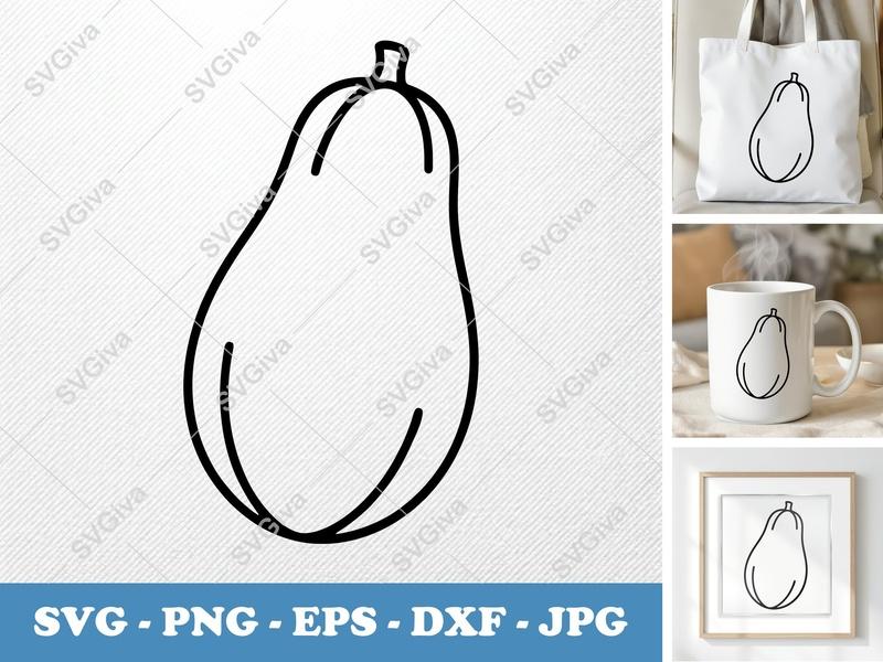 Papaya SVG | Modern Fruit Outline Cut File | PNG EPS DXF for Cricut, Silhouette | Minimalist Tropical Food Clip Art
