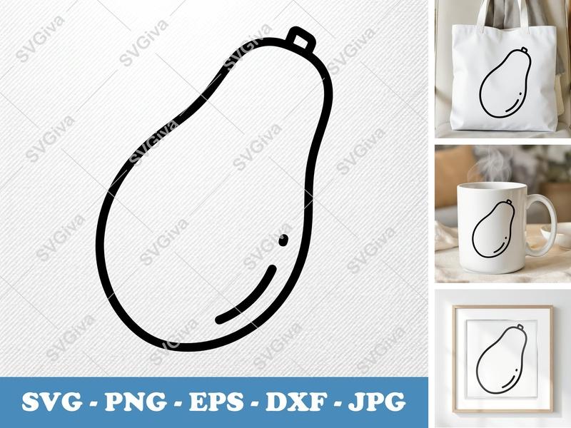 Papaya SVG | Simple Outline Fruit Cut File | PNG EPS DXF for Cricut, Silhouette | Modern Tropical Vector Clipart