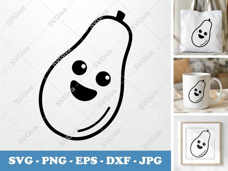 Papaya with Smiling Face SVG | Puffy Cartoon Fruit Cut File | Inflated Pillow-Soft Design | PNG DXF EPS for Cricut Silhouette