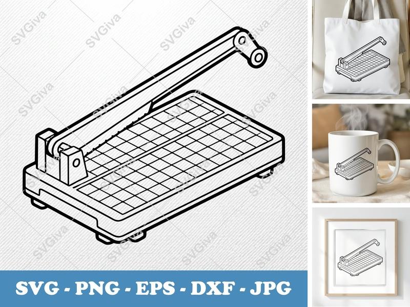 Paper Cutter isometric angle SVG, Double Outline Design, Grid Base | PNG EPS DXF for Cricut, Silhouette