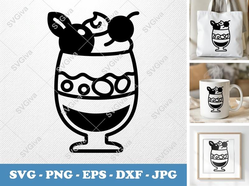 Parfait SVG, Dessert Food Clipart, Cherries | Modern Sweet Treat Cut File for Cricut, Silhouette | PNG EPS DXF