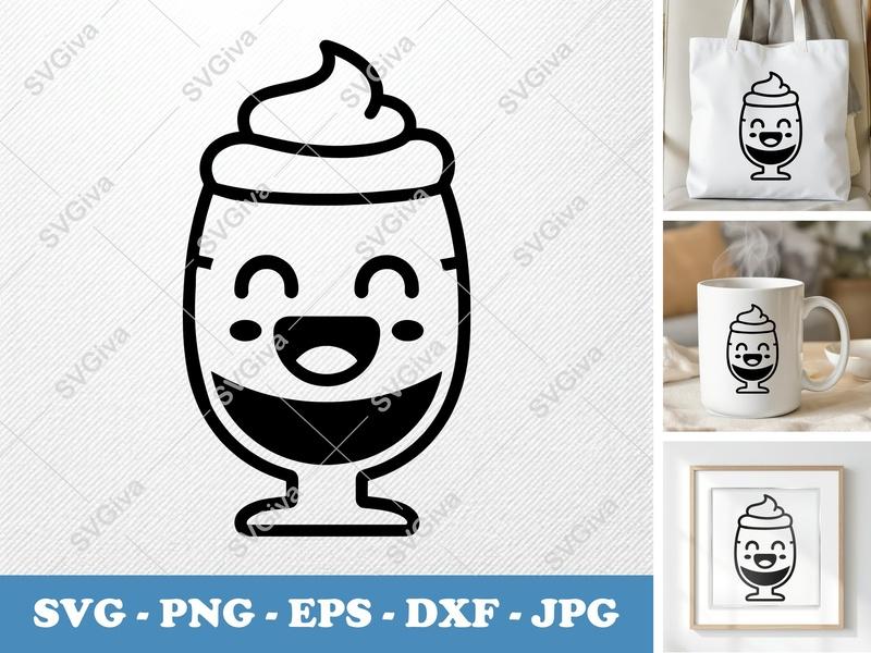 Parfait SVG, Kawaii Dessert Vector, Cute Ice Cream Emoji Cut File for Cricut, Silhouette | PNG EPS DXF Digital Download