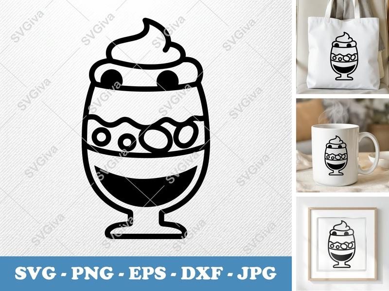 Parfait SVG, Modern Dessert Cut File, Food Outline Clipart, PNG EPS DXF for Cricut & Silhouette