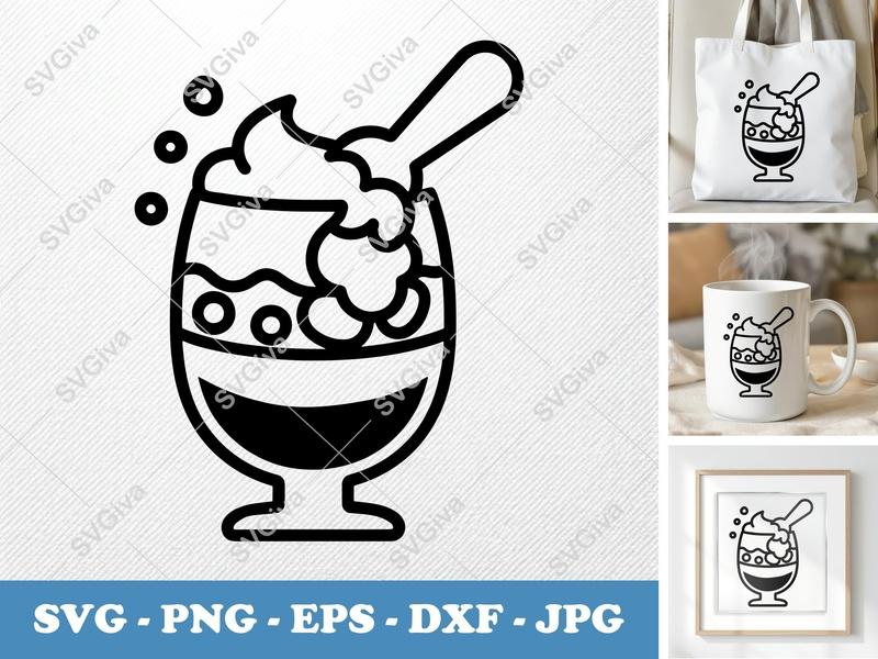 Parfait SVG, Modern Dessert Cut File with Spoon and Toppings | PNG EPS DXF for Cricut & Silhouette