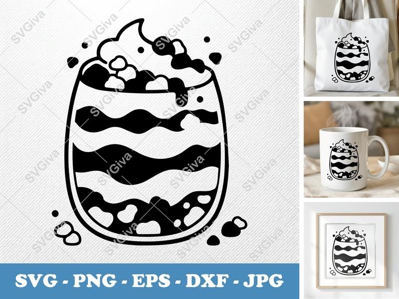 Parfait SVG, Modern Layered Dessert Cut File, Food Drink EPS PNG DXF for Cricut & Silhouette, Sweet Treat Vector Clipart