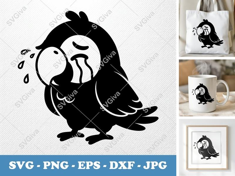 Parrot Crying SVG | Puffy Cartoon Design | Inflated Pillow-Soft Cut File for Cricut, Silhouette | PNG DXF EPS