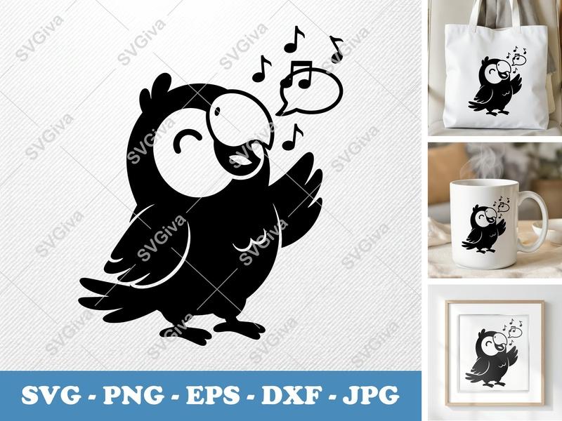Parrot Singing SVG Puffy Pillow Soft Shapes | PNG DXF EPS | Cricut Silhouette Cut File