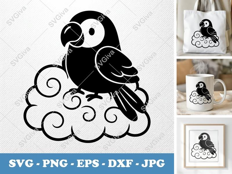 Parrot Sitting on Cloud SVG | Puffy Shapes, Pillow-Soft | PNG DXF EPS | Cricut Silhouette Cut File