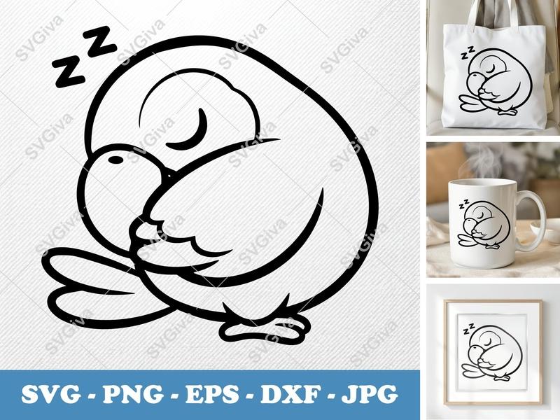 Parrot Sleeping SVG, Cute Bird Kawaii Design, Zzz Outline PNG EPS DXF | Cricut & Silhouette Cut File, Animal Clipart