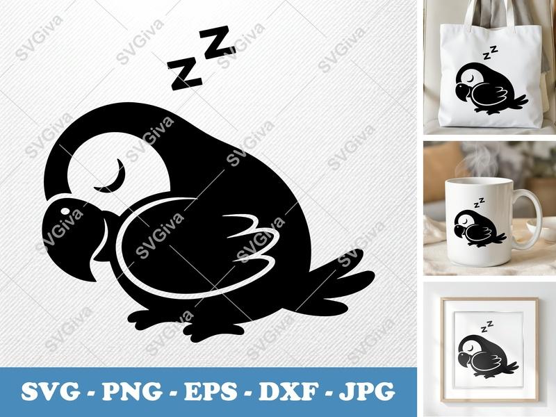 Parrot Sleeping SVG | Puffy Shapes, Pillow-Soft | PNG DXF EPS | Cricut Silhouette Cut File