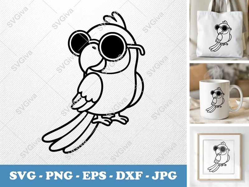 Parrot SVG, Cool Parrot with Sunglasses, Bird Clipart, Vector Cut File for Cricut, Silhouette | PNG EPS DXF