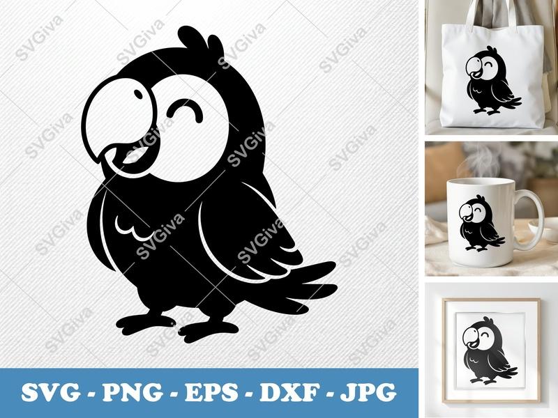 Parrot SVG, Cute Bird PNG EPS DXF, Tropical Animal Cut File for Cricut or Silhouette, Modern Simple Design