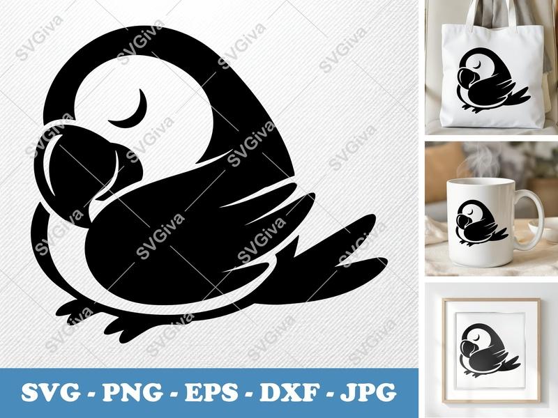 Parrot SVG, Cute Parrot Sleeping Modern Design | PNG EPS DXF | Cricut Silhouette Cut File, Tropical Bird Vector Clipart