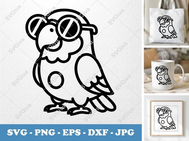 Parrot SVG, Cute Parrot with Goggles, Aviator Bird Cut File | PNG EPS DXF for Cricut, Silhouette, Vector Clipart
