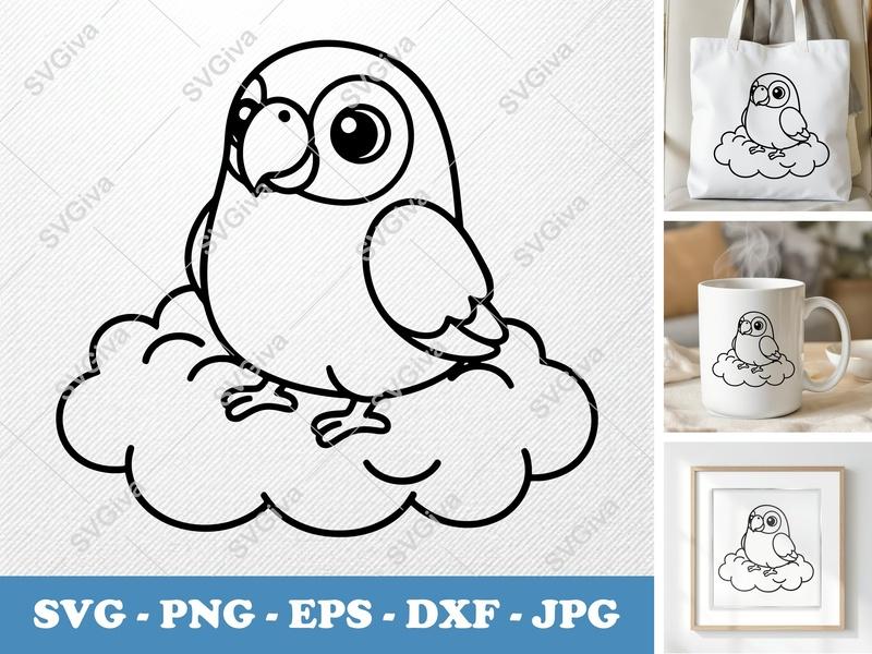 Parrot SVG, Friendly Bean-Shaped Design, Rounded Body Bird Cut File for Cricut | PNG DXF EPS