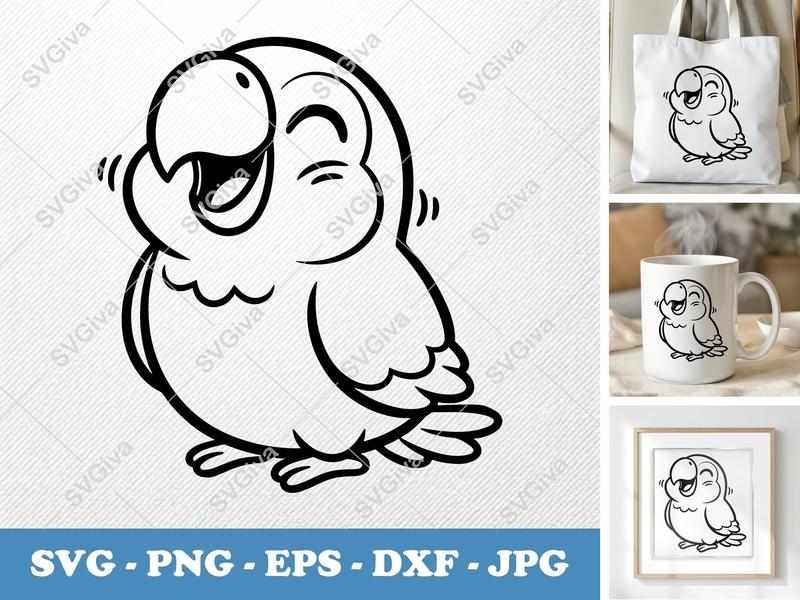 Parrot SVG, Laughing Bird Cut File | Happy Cartoon Parrot PNG EPS DXF for Cricut & Silhouette, Modern Clean Design