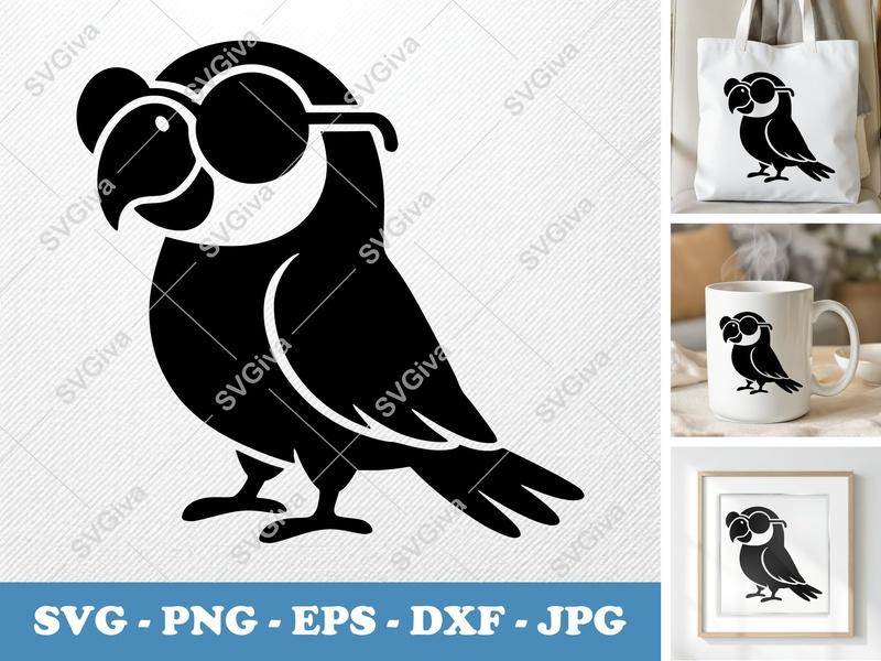 Parrot SVG, Puffy Sunglasses Parrot | Inflated Pillow Soft Design | PNG DXF EPS | Cricut Silhouette Cut File