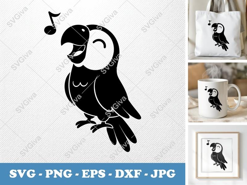 Parrot SVG Singing Bird Cut File | Happy Tropical Animal PNG EPS DXF for Cricut, Silhouette