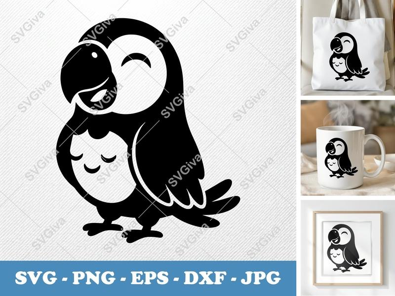 Parrot SVG, Smiling Puffy Bird Design, Inflatable Look Cut File | PNG DXF EPS | Cricut Silhouette Vector Art