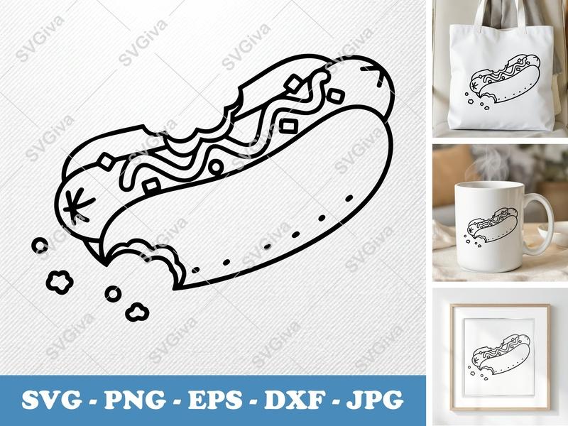 Partially Eaten Hot Dog SVG PNG DXF EPS | Foodie Cut File for Cricut & Silhouette Crafting