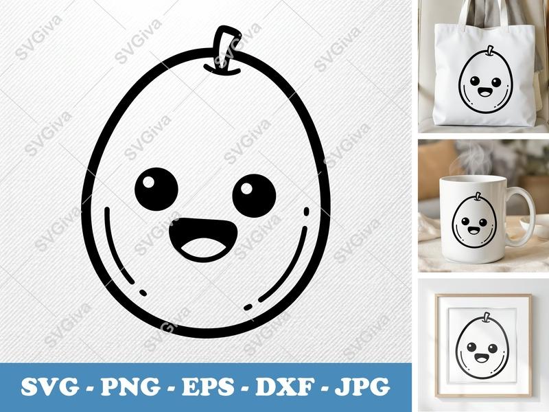 Passion Fruit Kawaii SVG | Cute Fruit Clipart PNG EPS DXF | Happy Face Cricut Silhouette Cut File | Modern Design