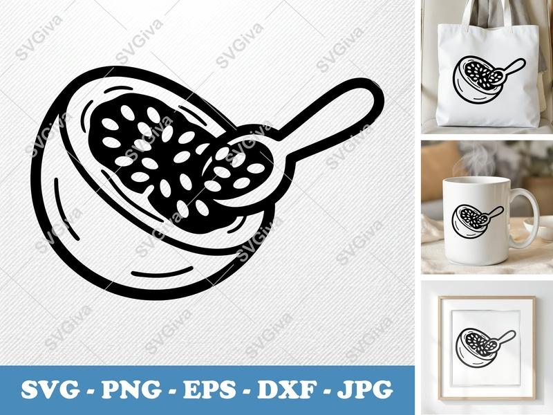 Passion Fruit Partially Eaten SVG | Puffy Soft Forms PNG DXF EPS | Cricut Silhouette Fruit Cut File