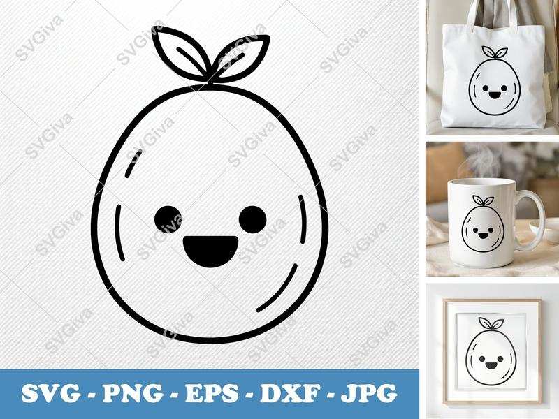 Passion Fruit SVG, Kawaii Fruit Cut File, Modern Design, PNG EPS DXF for Cricut & Silhouette, Cute Food Clipart