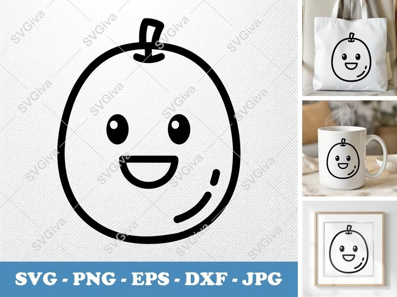 Passion Fruit SVG, Kawaii Fruit Outline, Cute Smiling Face, Modern Clean Design PNG DXF EPS for Cricut & Silhouette