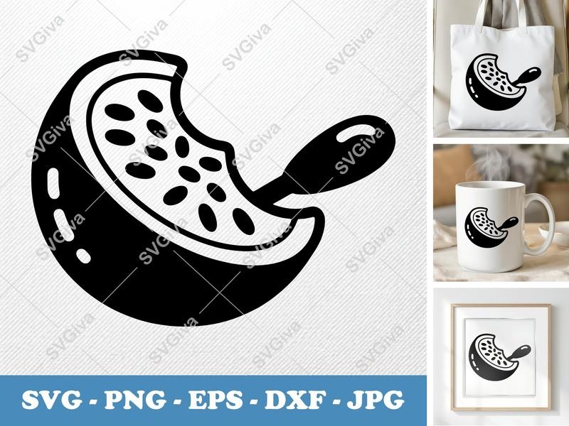 Passion Fruit SVG | Modern Clean Cut Fruit Design with Spoon | PNG EPS DXF for Cricut Silhouette
